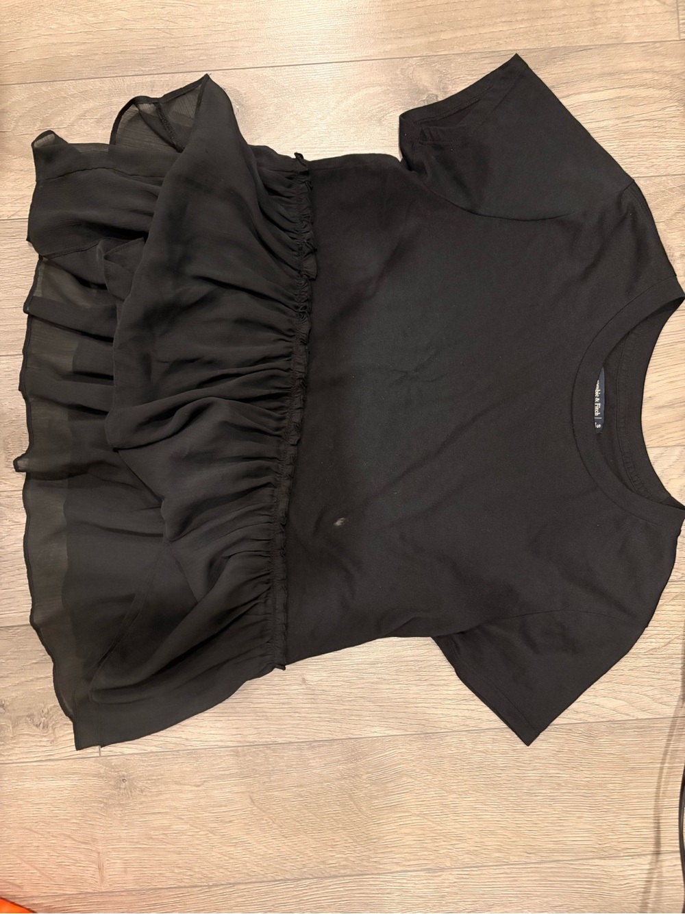 Abercrombie & Fitch Black Short Sleeve Ruffle Hem Top